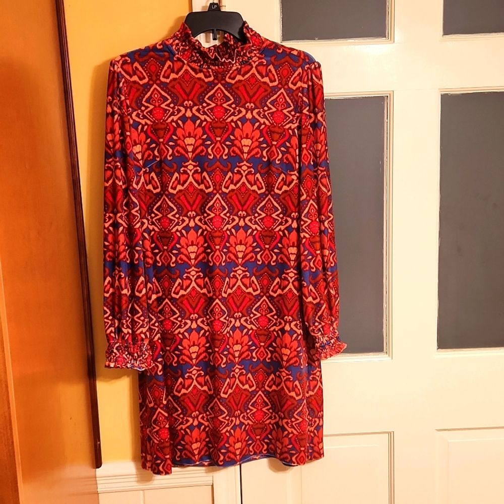 Tyler Boe "Marni" Tribal Print Longsleeve Velvet Dress Size M Nwt